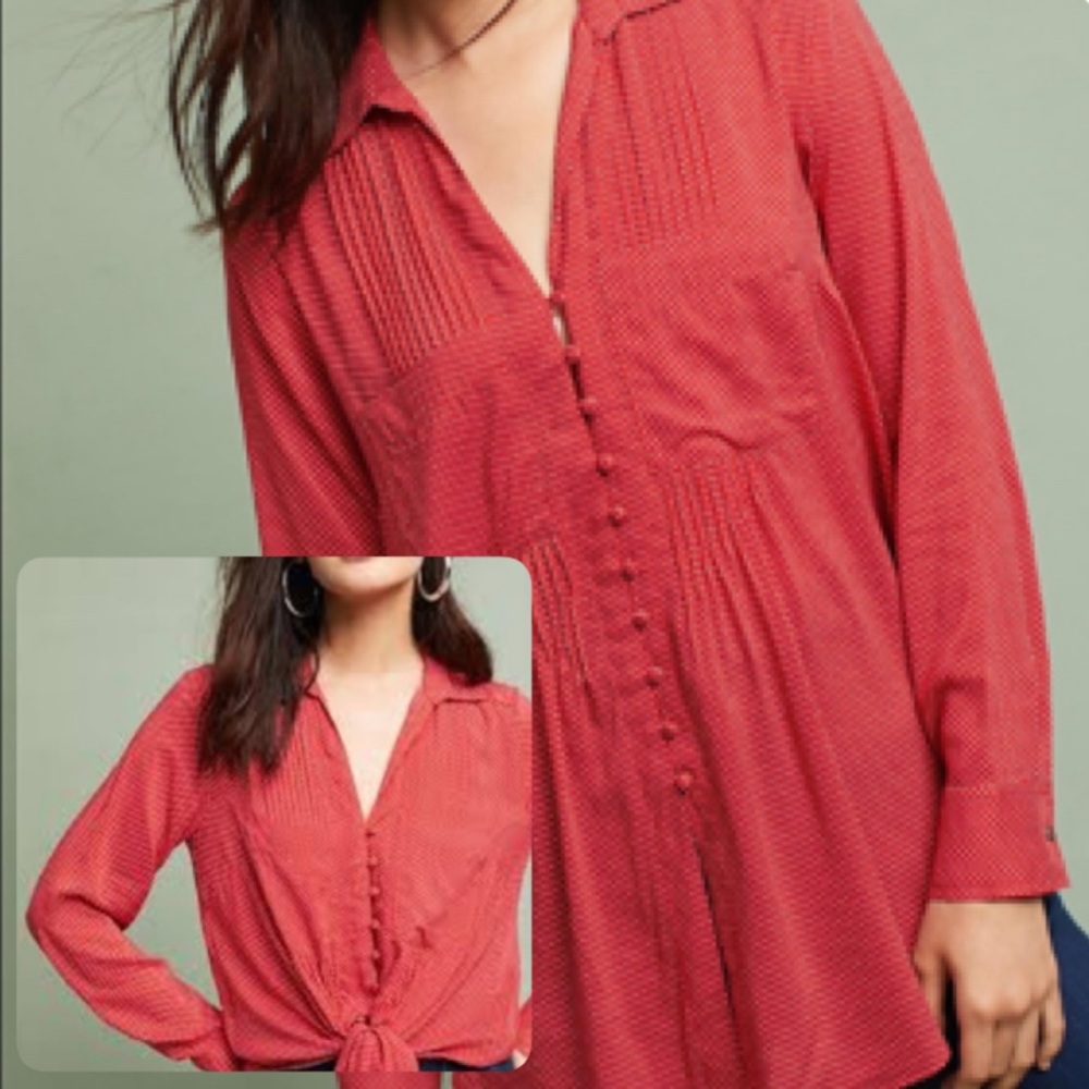 Anthropologie Red Polka Dot Matilda Button Top Small